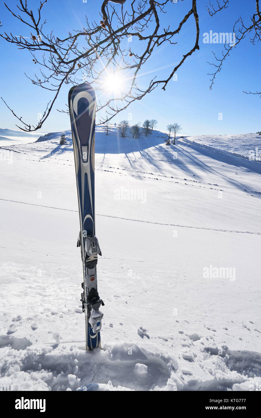 mountain ski slope on a sunny day. Winter mountain landscape Stock Photo