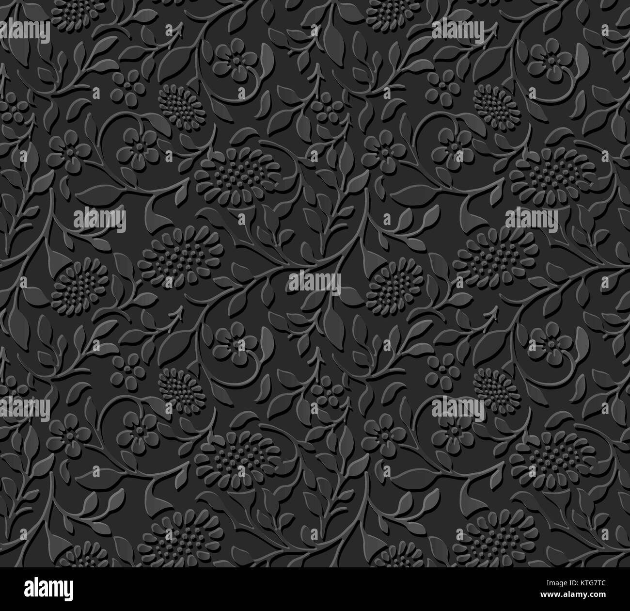 Seamless 3D dark paper cut art spiral leaf sun flower Stock Vector ...