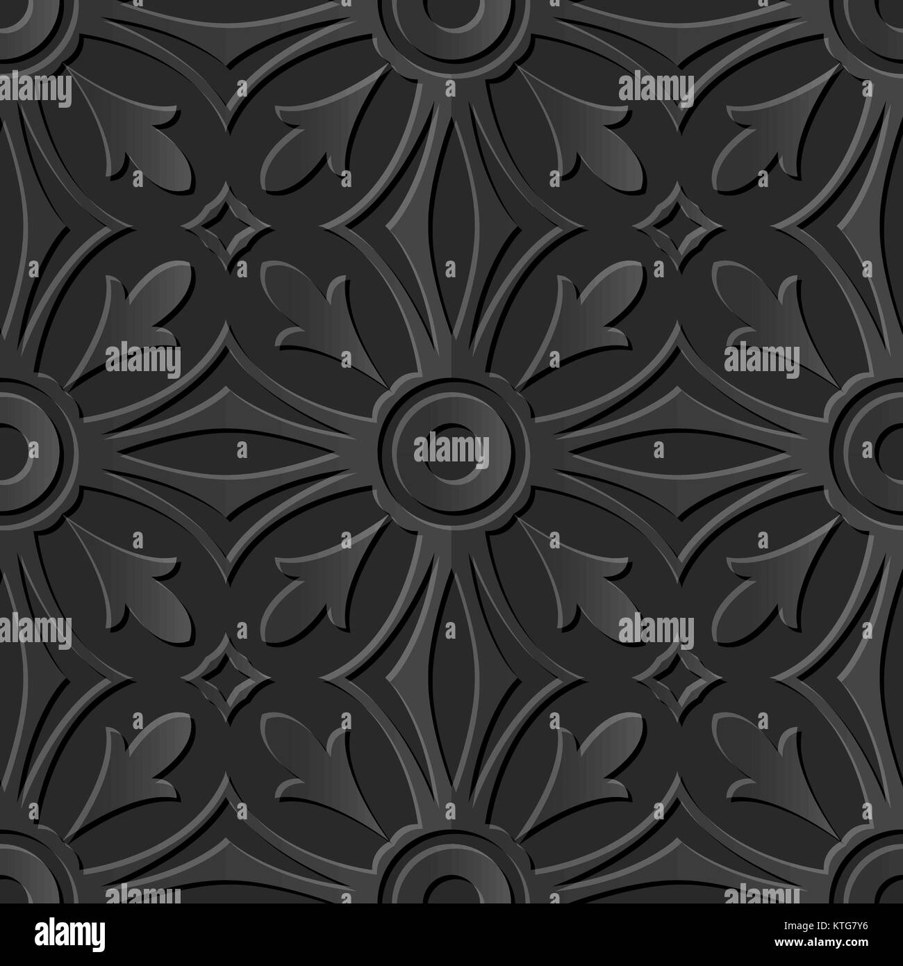 Seamless 3D dark paper cut art round cross curve kaleidoscope Stock ...