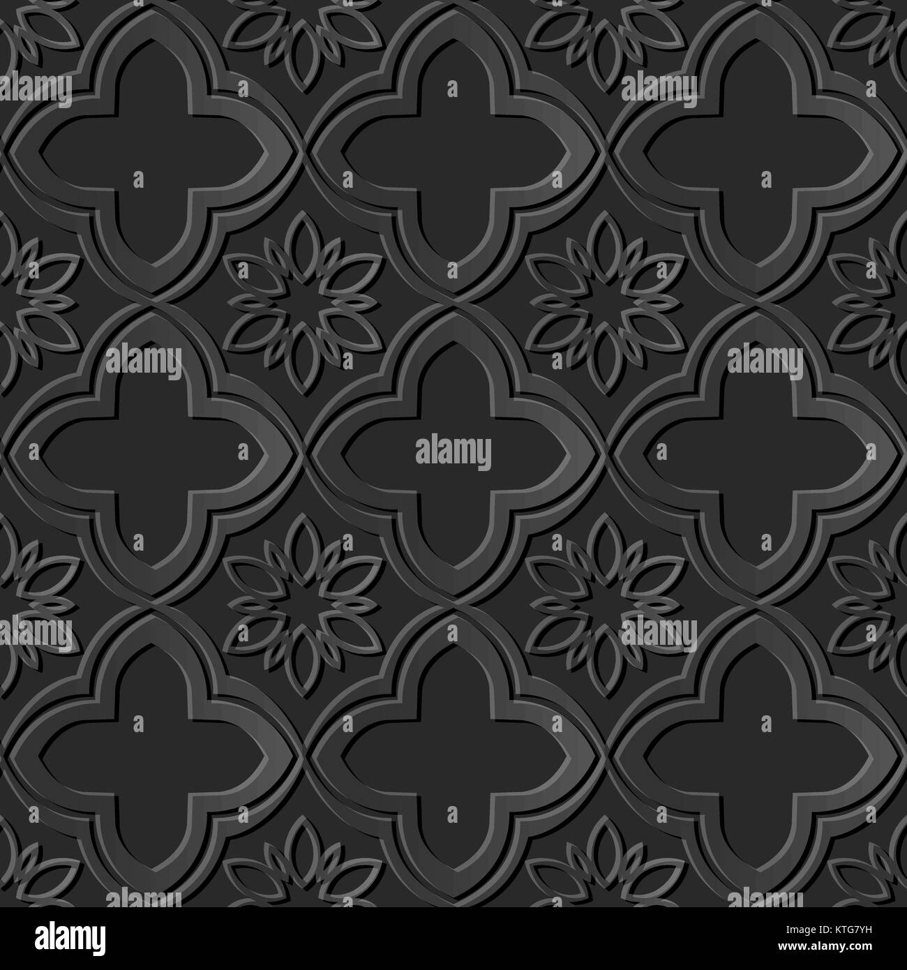 Seamless 3D dark paper cut art oriental curve cross flower Stock Vector ...