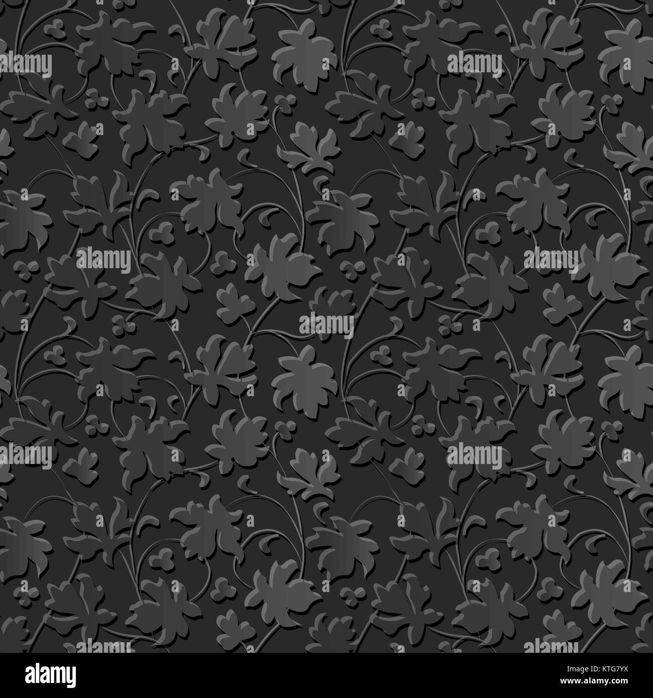 Seamless 3D dark paper cut art vintage nature leaf vine Stock Vector