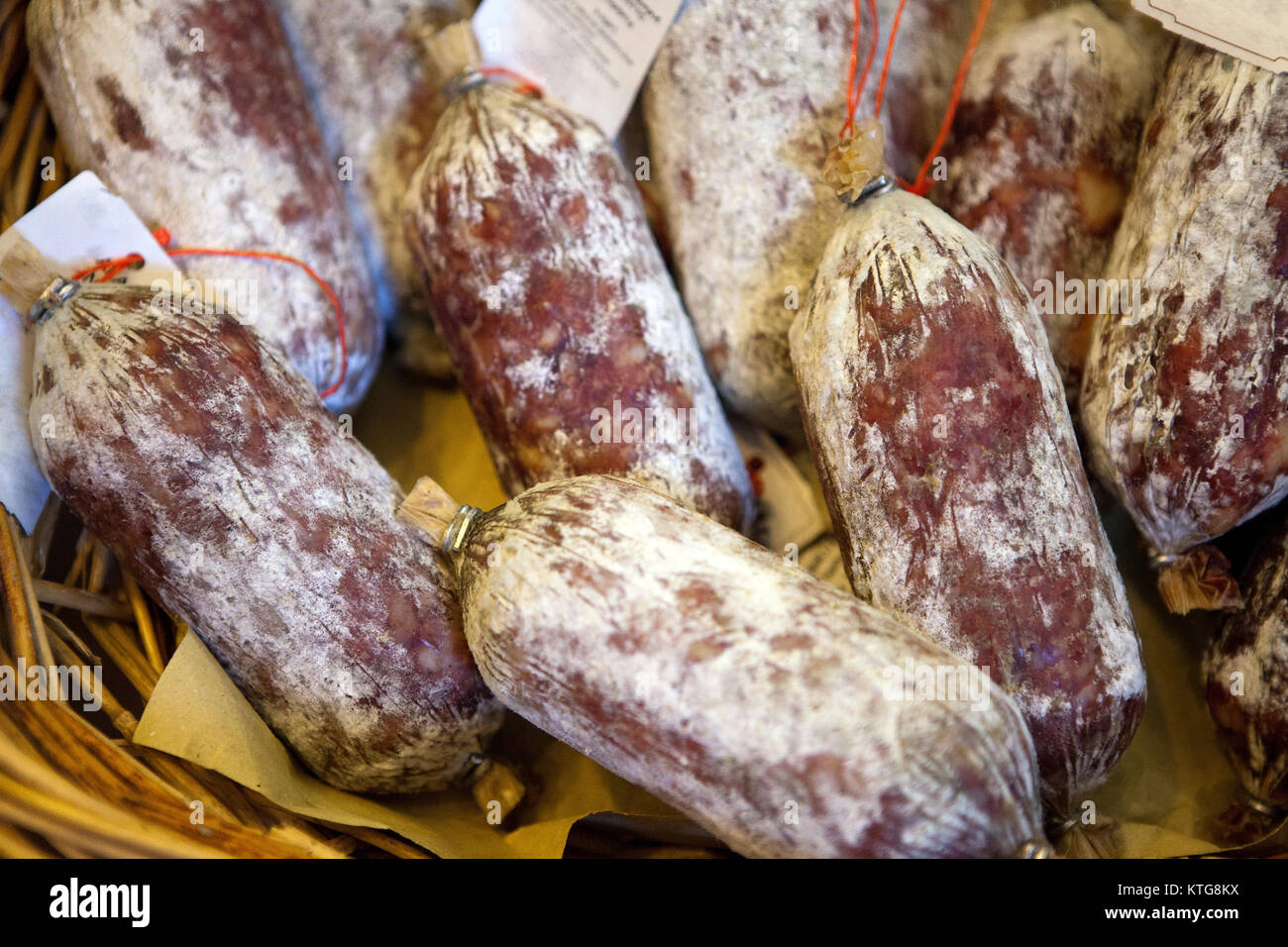 Fresh beef salami Stock Photo Alamy