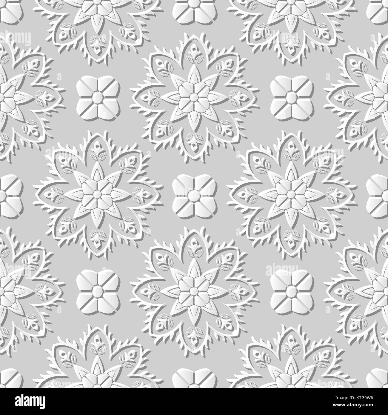 Seamless 3D white paper cut art background vintage cross flower ...