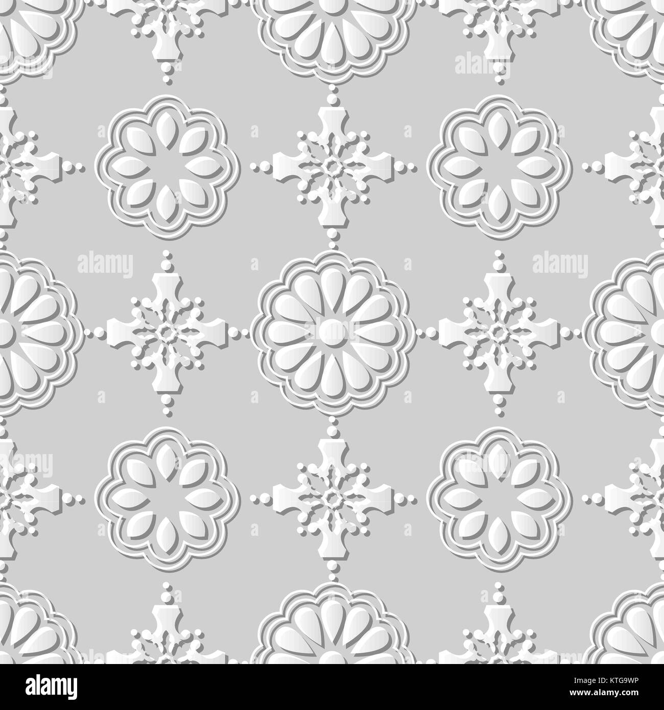 Seamless 3D white paper cut art background round cross flower Stock ...