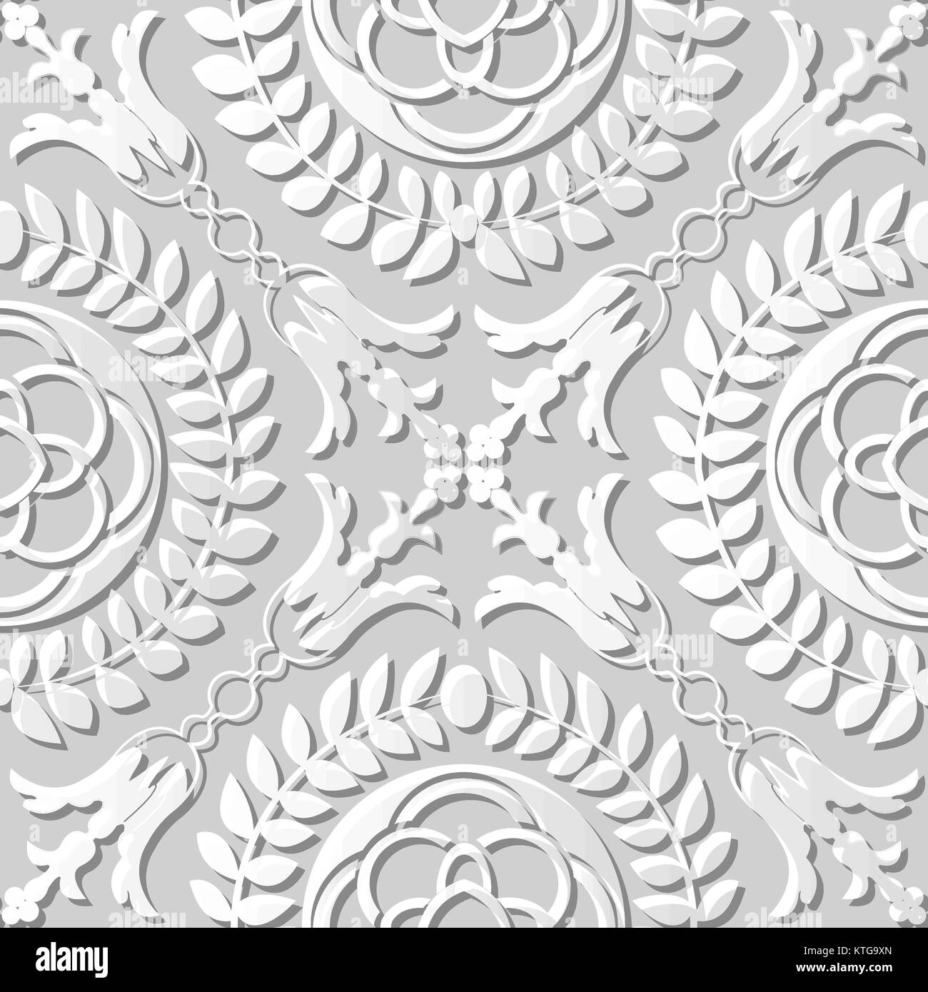 Seamless 3D white paper cut art round cross leaf flower Stock Vector ...