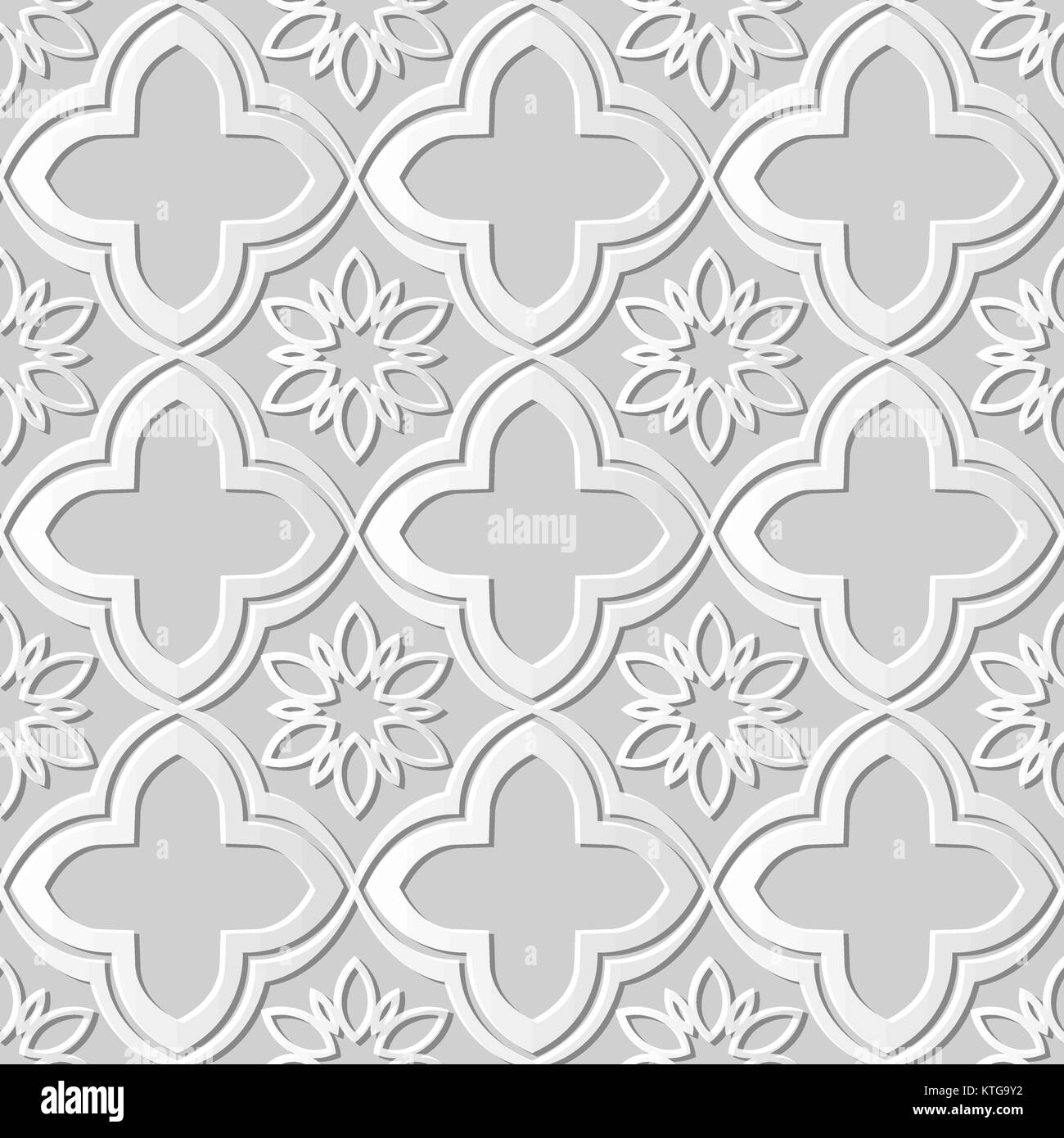 Seamless 3D white paper cut art oriental curve cross flower Stock ...