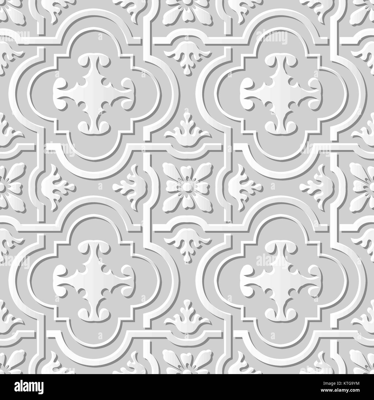 Seamless 3D white paper art vintage curve cross geometry frame flower ...