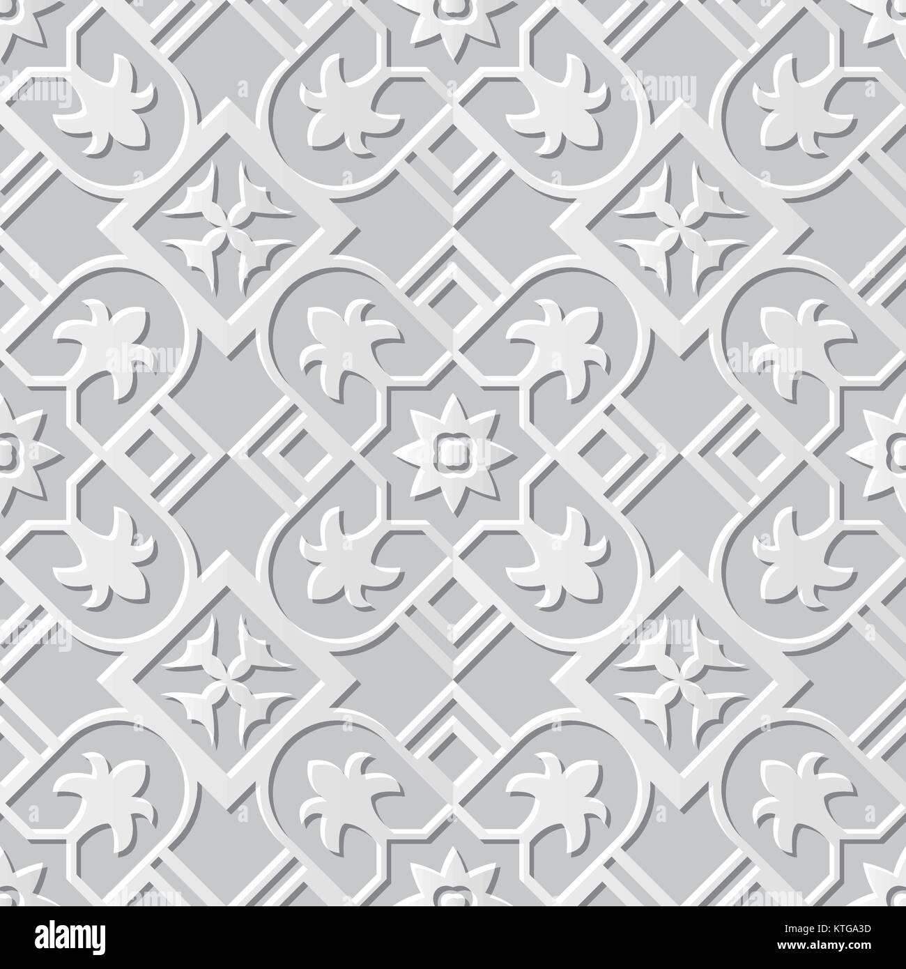 Vector damask seamless 3D paper art Square Cross Flower Stock Vector ...