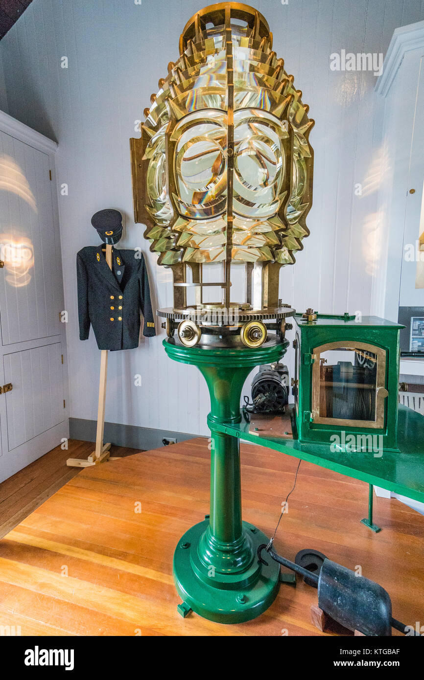 Fresnel lens, Point San Luis Lighthouse. A Fresnel lens is a type of compact lens originally developed by French physicist Augustin-Jean Fresnel for l Stock Photo