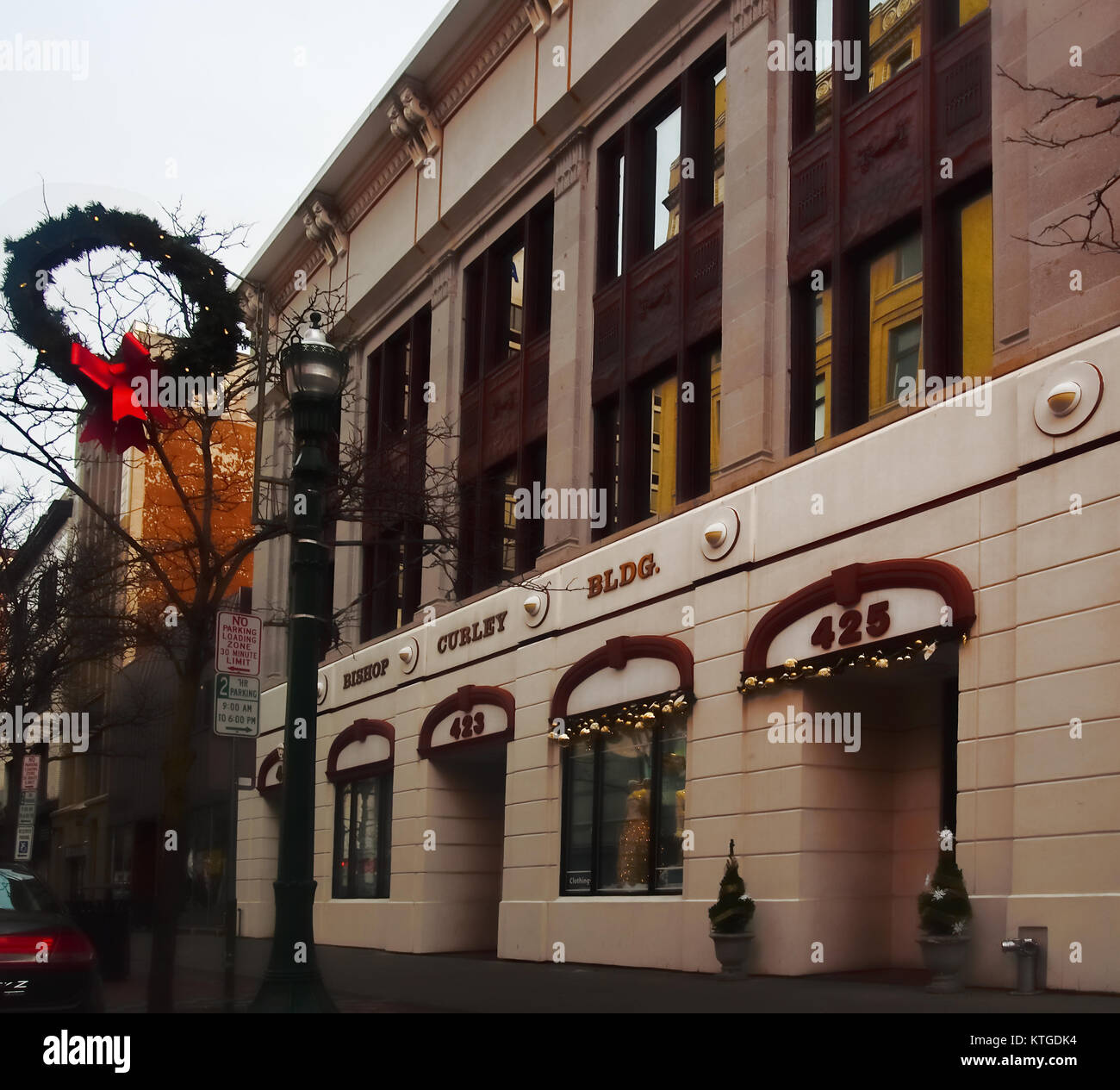 Syracuse, New York, USA, November 20, 2017. The Bishop Curley Building on South Warren Street in downtown Syracuse, New York at Christmastime Stock Photo