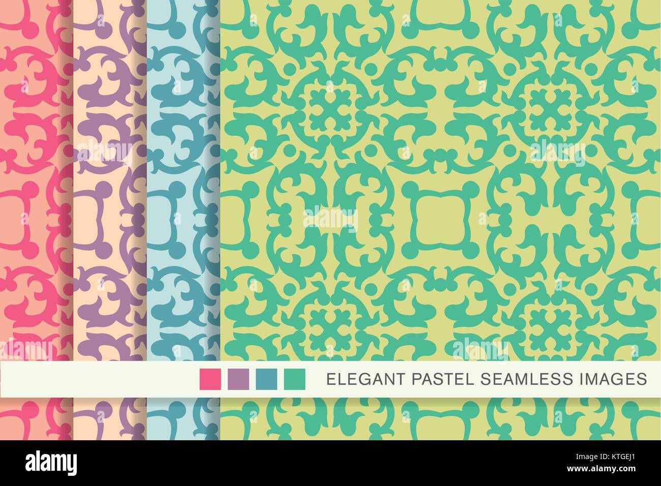 Elegant seamless pastel background set spiral round square kaleidoscope ...