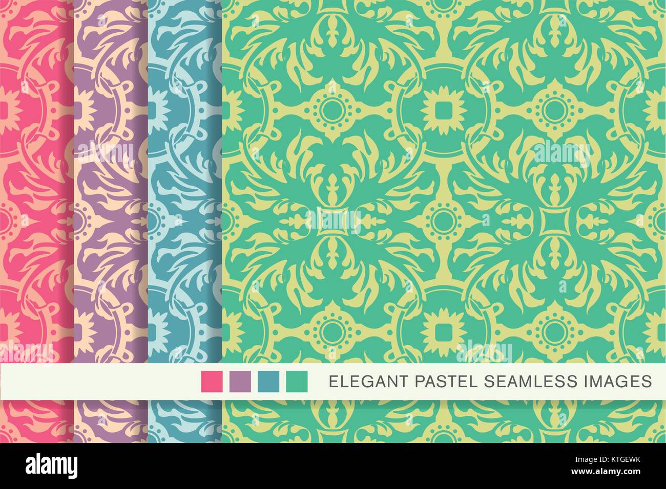 Seamless pastel background set spiral leaf round flower Stock Vector ...