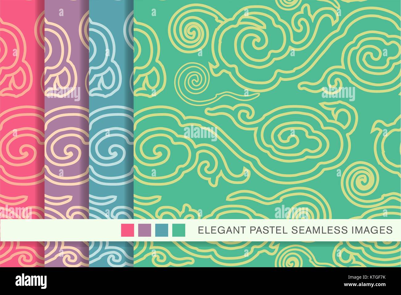 Seamless pastel background set oriental Chinese cloud pattern Stock