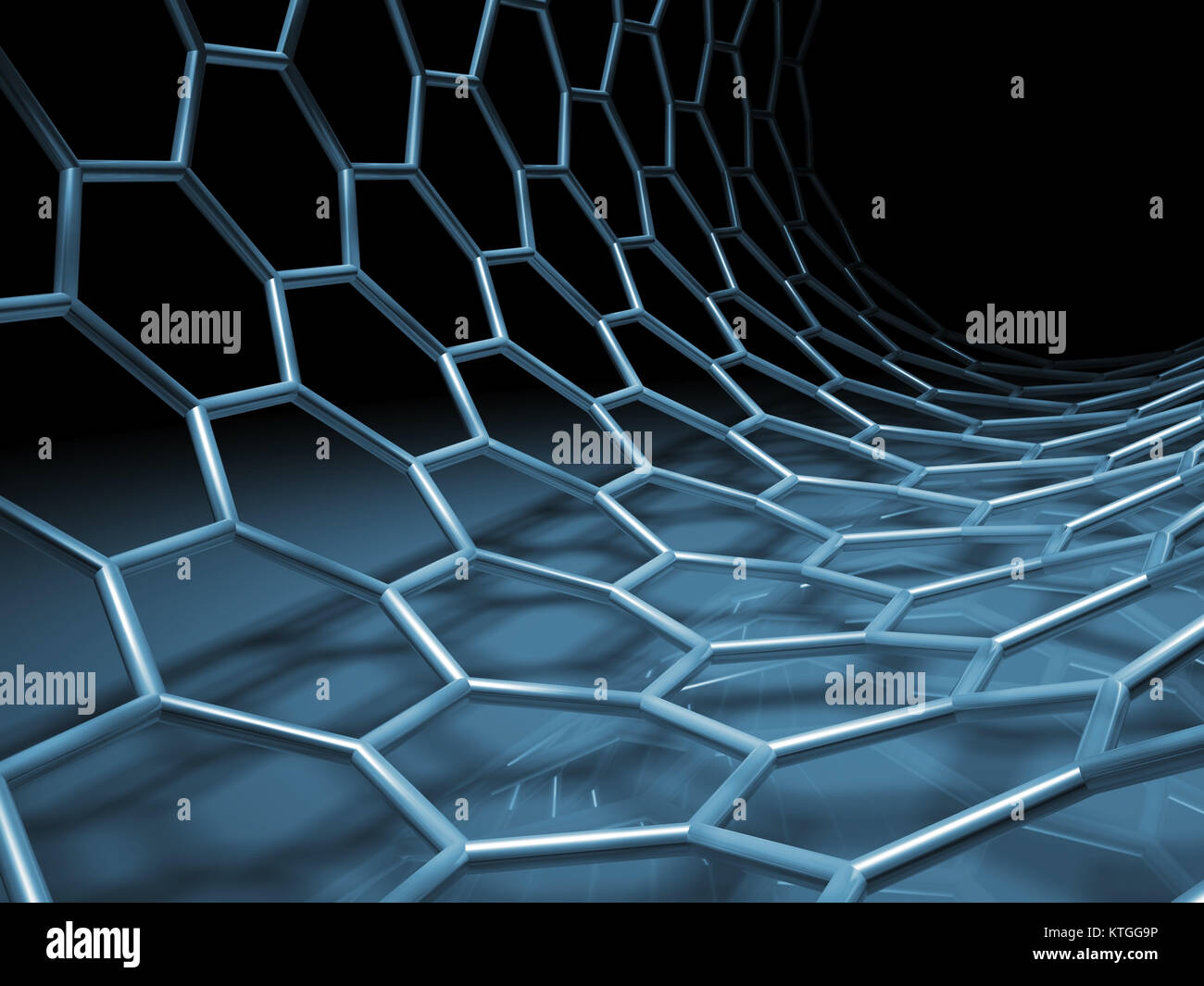 Blue hexagonal mesh tube structure. 3d illustration Stock Photo