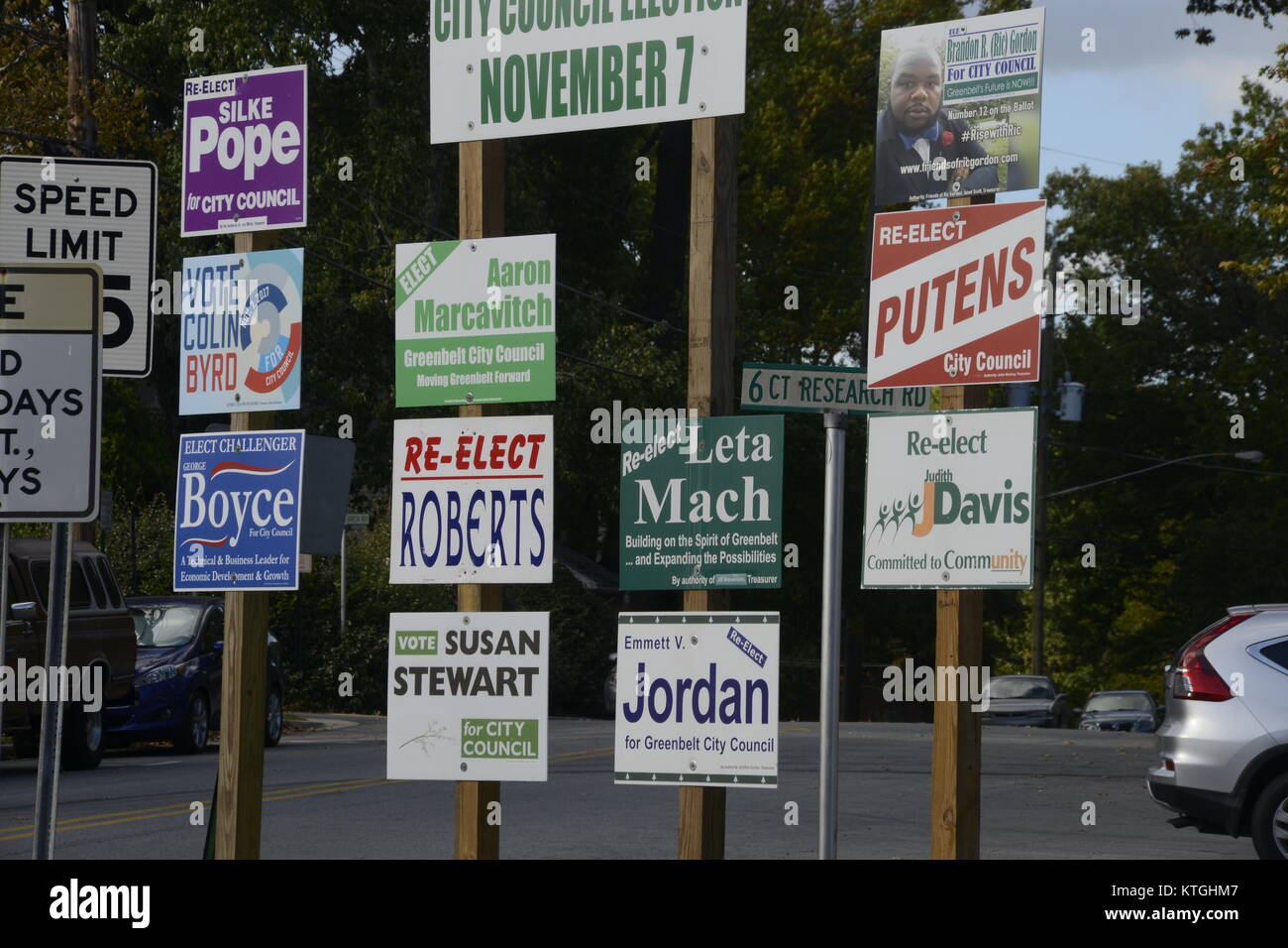 signs for candidate  running for office in a upcoming election Stock Photo