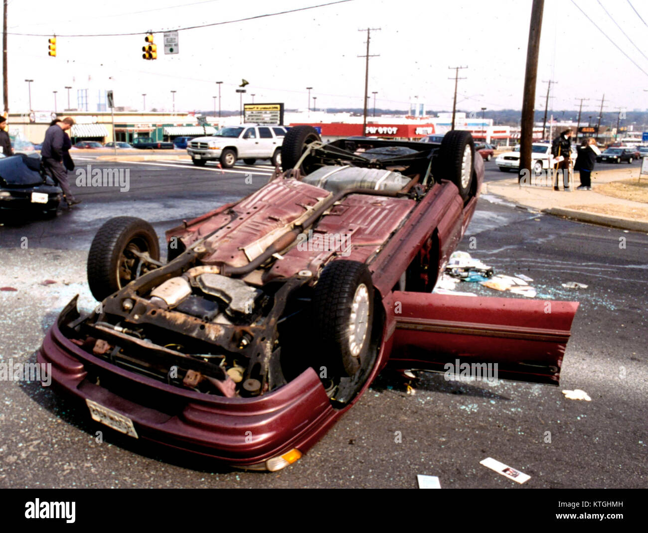 car flipped in a accident in Greenbelt, Maryland Stock Photo Alamy