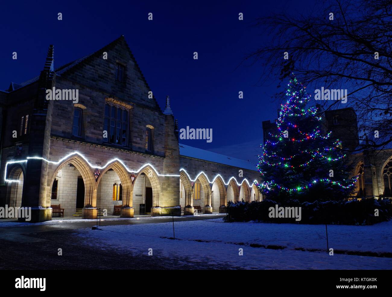 University of Aberdeen Christmas Tree, during a Snowy Winter, Scotland
