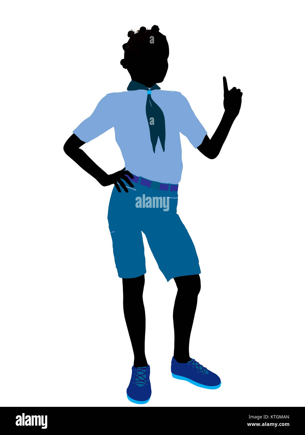 African American Girl Scout silhouette dressed in shorts on a white background Stock Photo