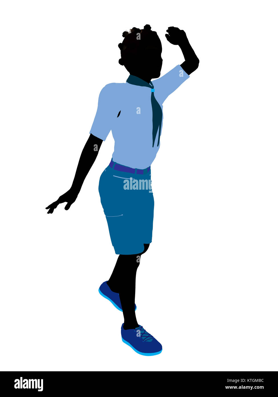 African American Girl Scout silhouette dressed in shorts on a white background Stock Photo