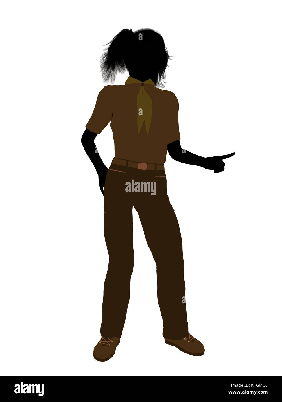 Girl scout silhouette dressed in pants on a white background Stock Photo