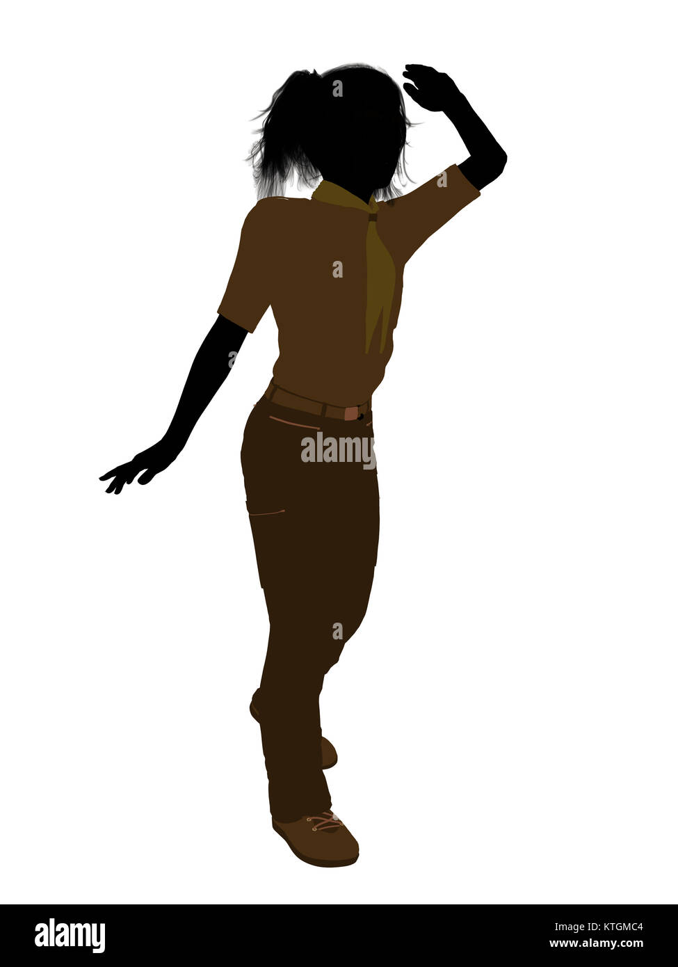 Girl scout silhouette dressed in pants on a white background Stock Photo