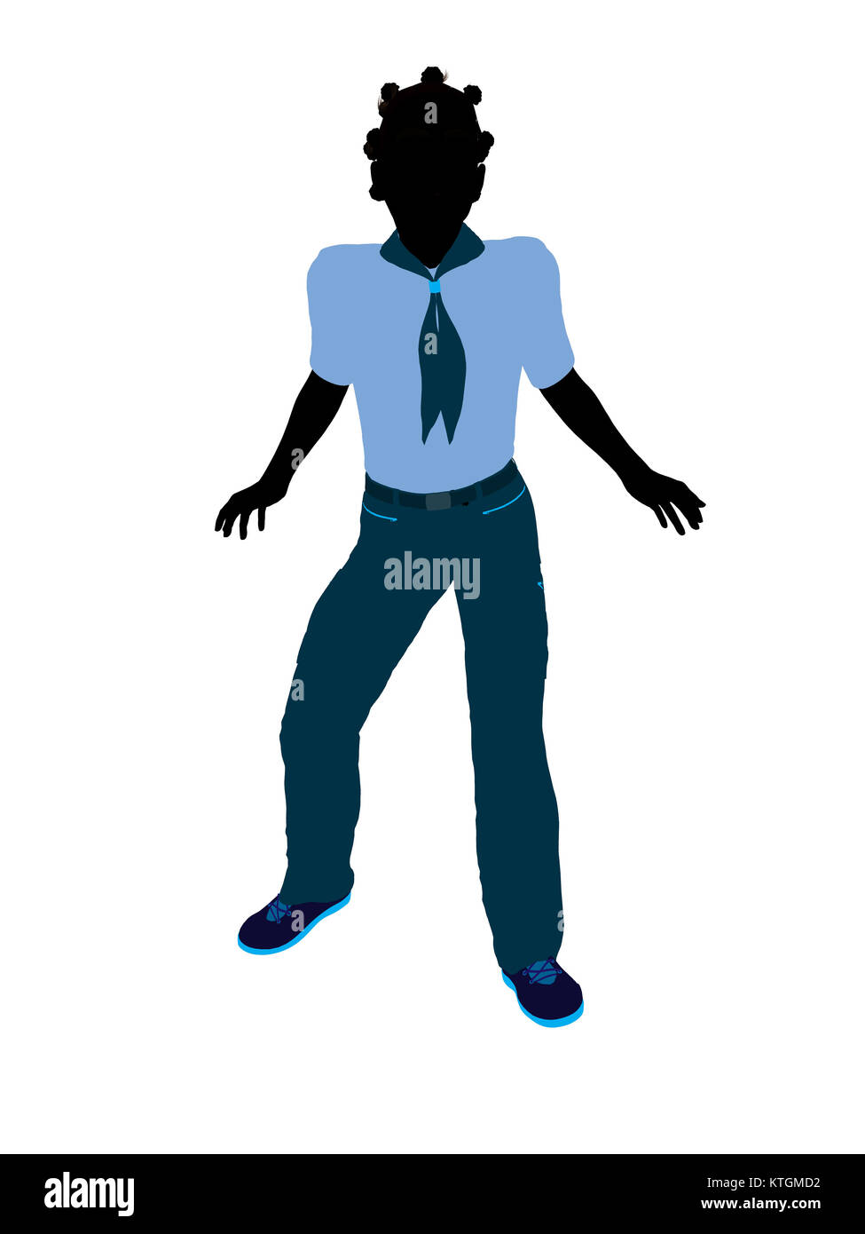 African American Girl Scout silhouette dressed in pants on a white background Stock Photo