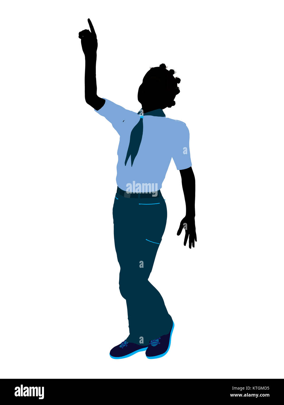 African American Girl Scout silhouette dressed in pants on a white background Stock Photo