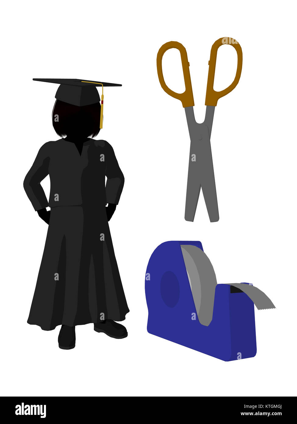 School girl with scissors and scotch tape illustration silhouette on a