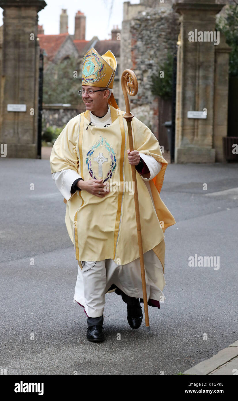 The of Canterbury Justin Welby arriving for the Christmas Day service at Canterbury