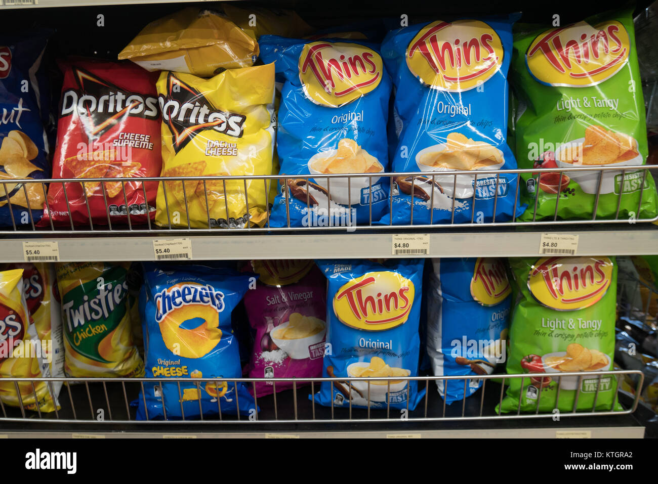 photato chips on supermarket shelve Stock Photo Alamy