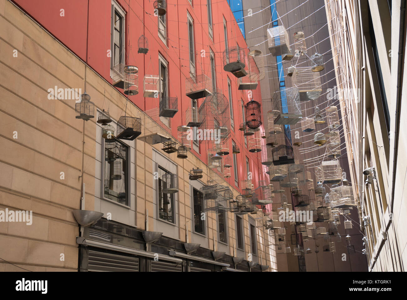 hanging bird cage outdoor art in sydney Stock Photo