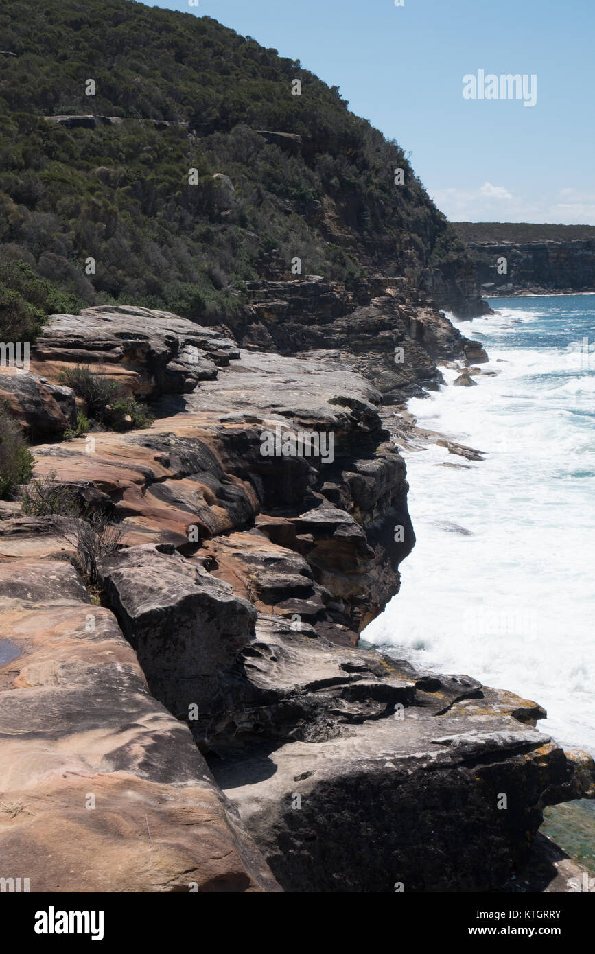 sydney nature water wave blue water sky rock cliff Stock Photo
