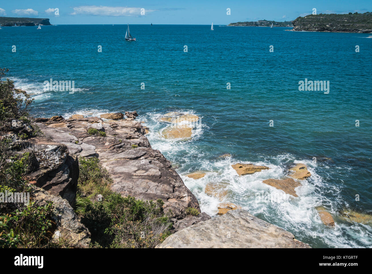 View from top of a hill onto the ocean Stock Photo