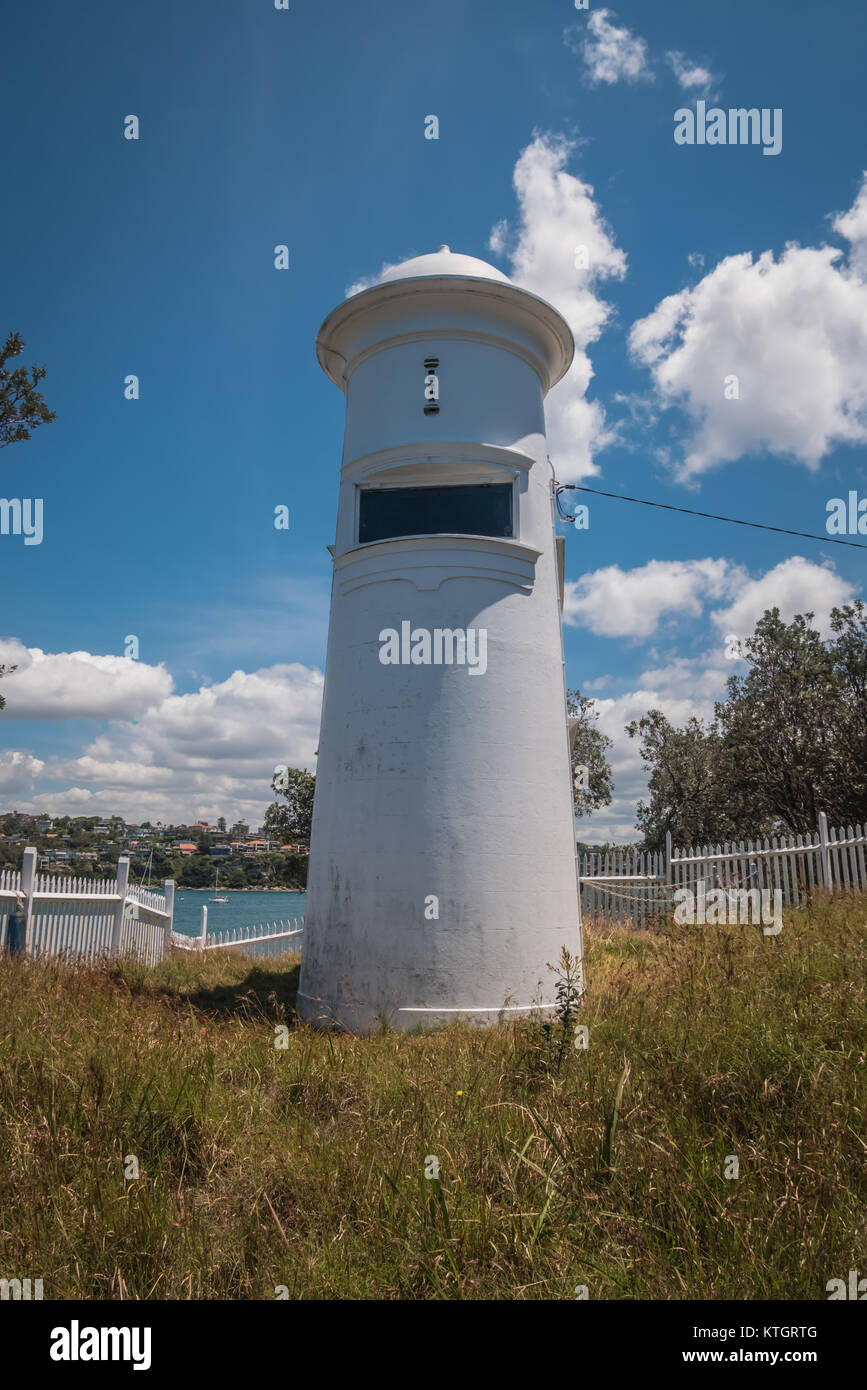 Grotto Point Light, (Port Jackson Entrance Range Front Light) is an active lighthouse located at Grotto Point in Sydney Stock Photo