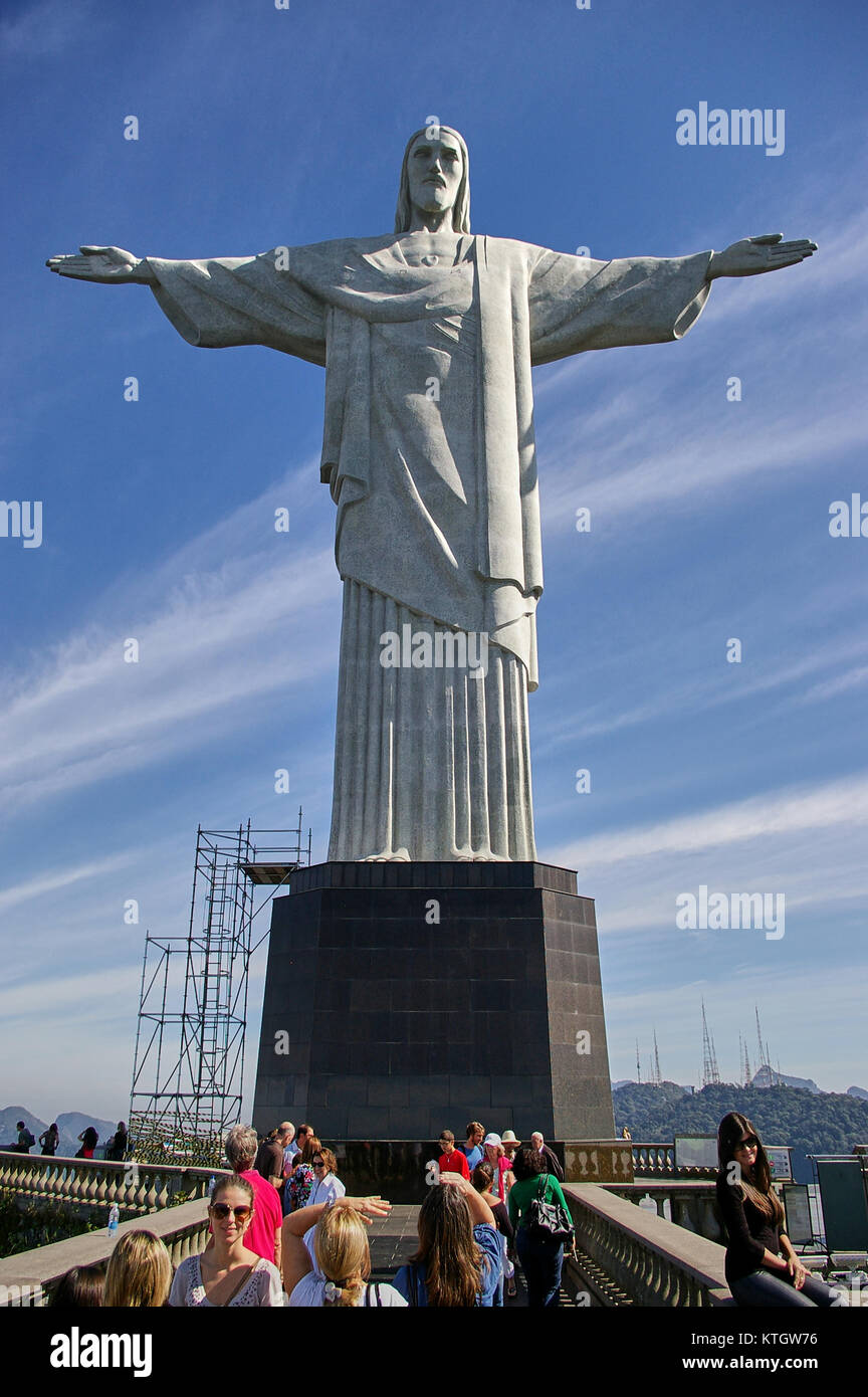A statue of Christ Redeemer on Corcovado in Rio de Janeiro, Brazil Stock Photo