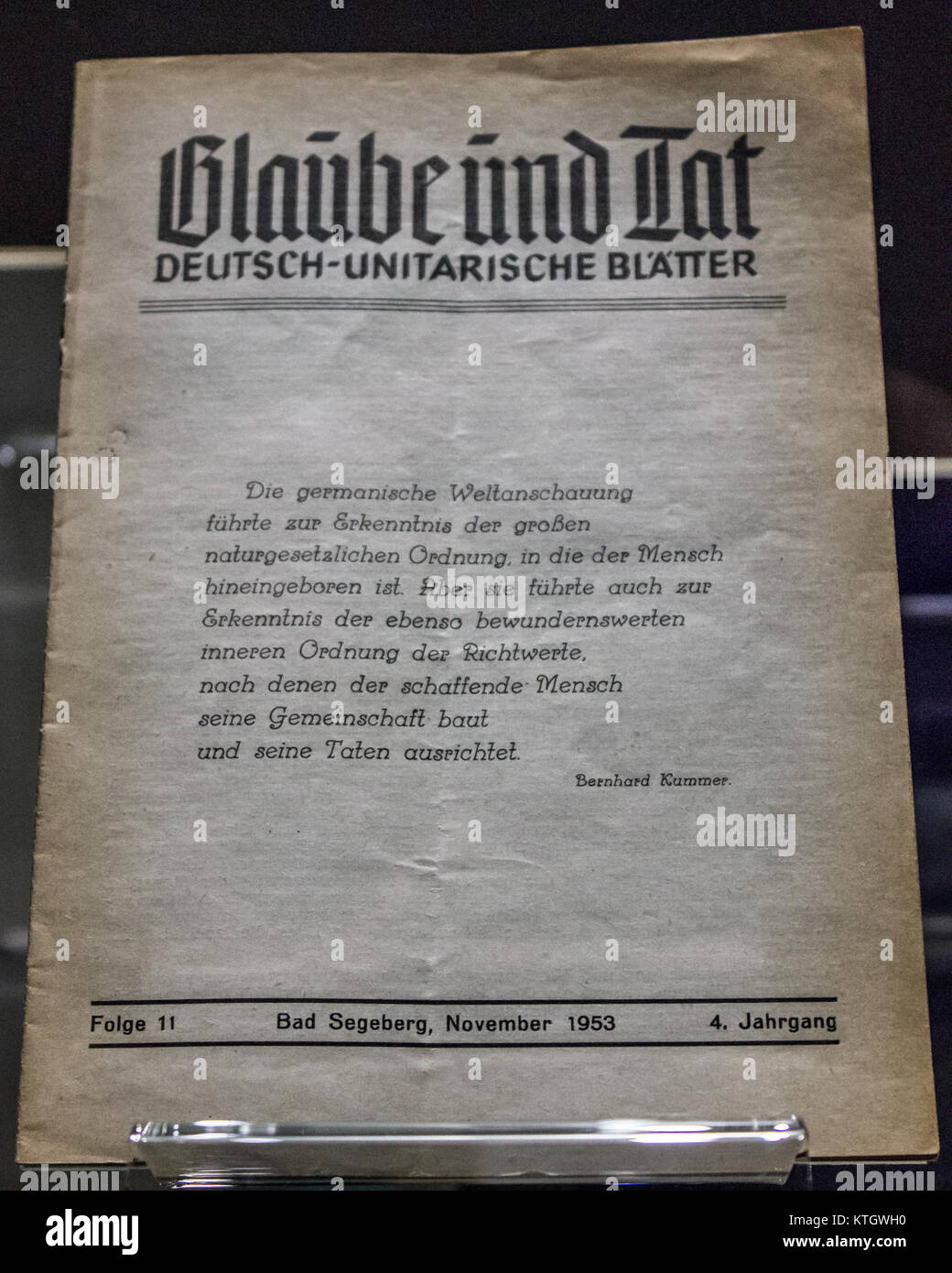 Deutsche Unitarier   Glaube und Tat   Titelseite Folge 11 1950 4Jg Stock Photo
