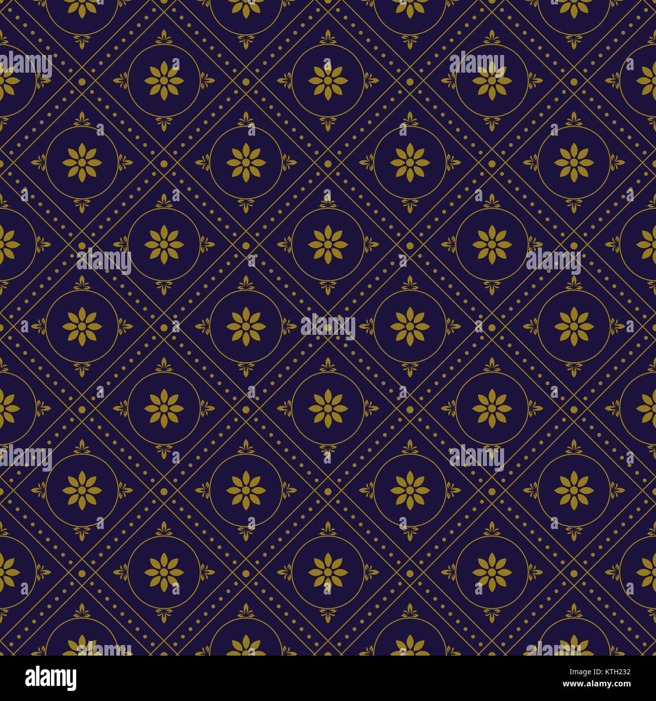 Antique seamless gold background round check dot line flower Stock ...