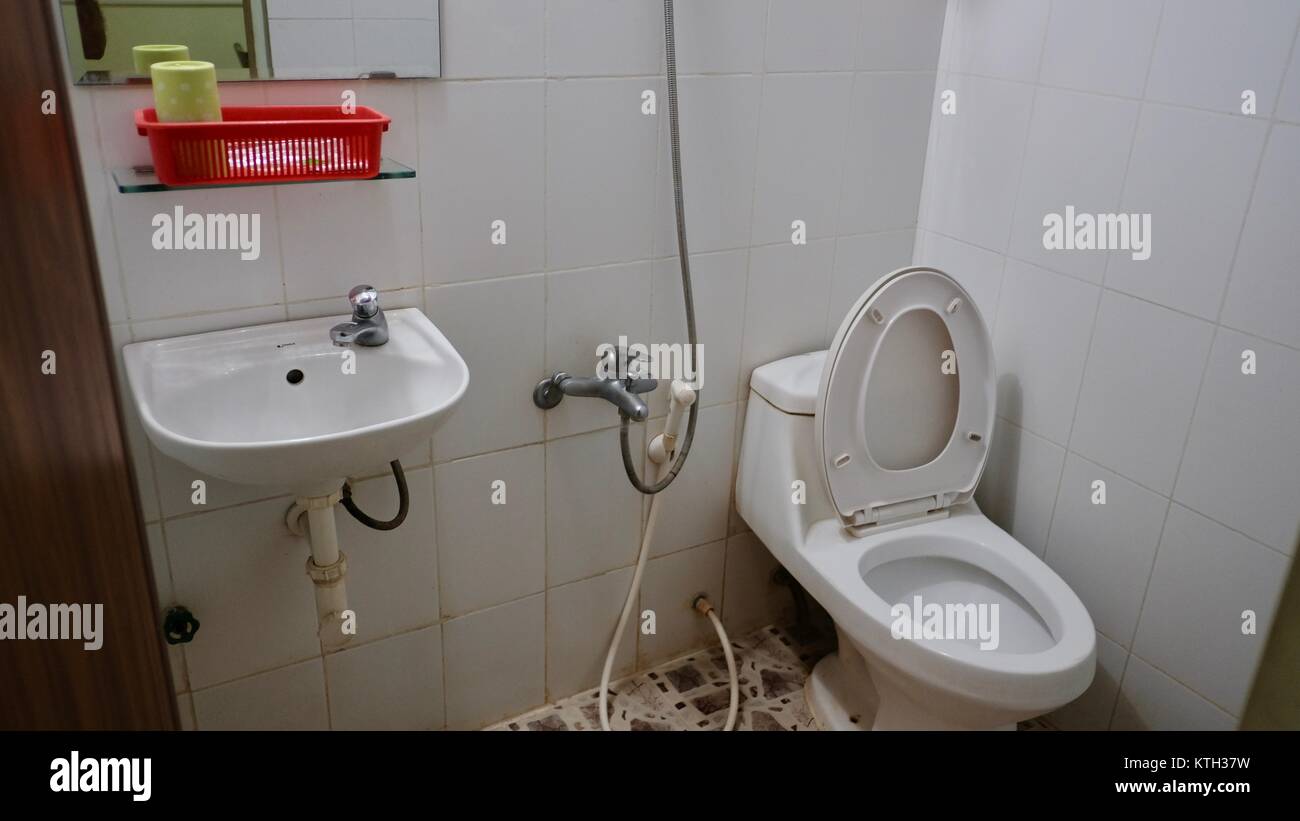 Toilet First Hotel interior Accommodations Battambang Cambodia South East Asia near Boeung Chhouk Market Stock Photo