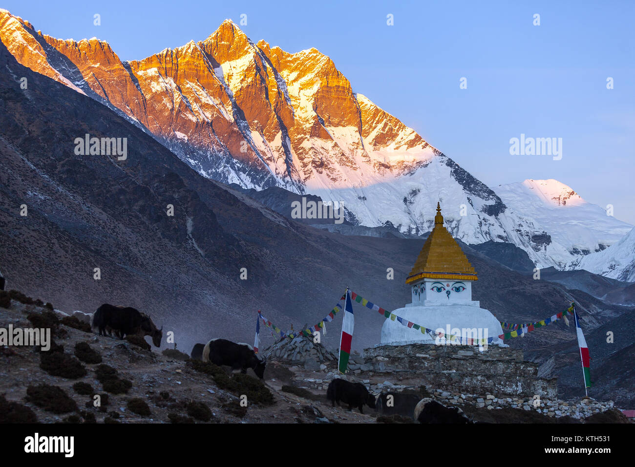 Buddhist stupa on mountain trekking path in Himalayas, Nepal Stock ...