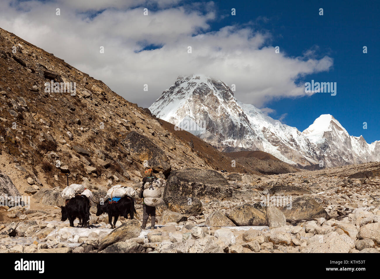 View from the mountain near Lobuche to Lhotse and Nuptse - Nepal, Himalayas Stock Photo