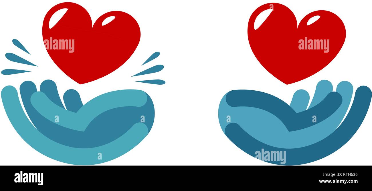 Hand and heart, logo. Care, health, charity icon or label. Vector illustration Stock Vector