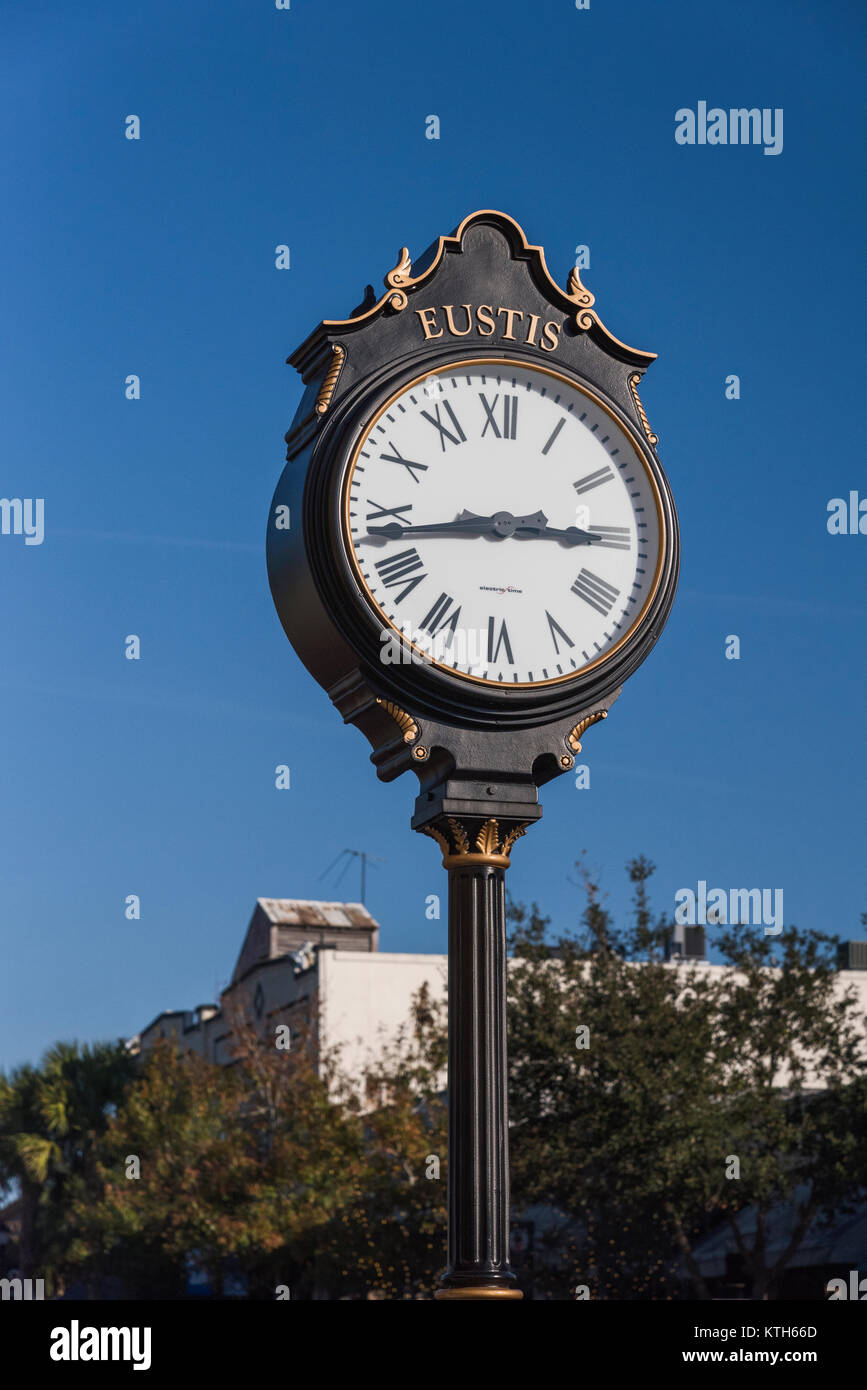 Outdoor Clock on the City Streets of Eustis, Florida USA Stock Photo