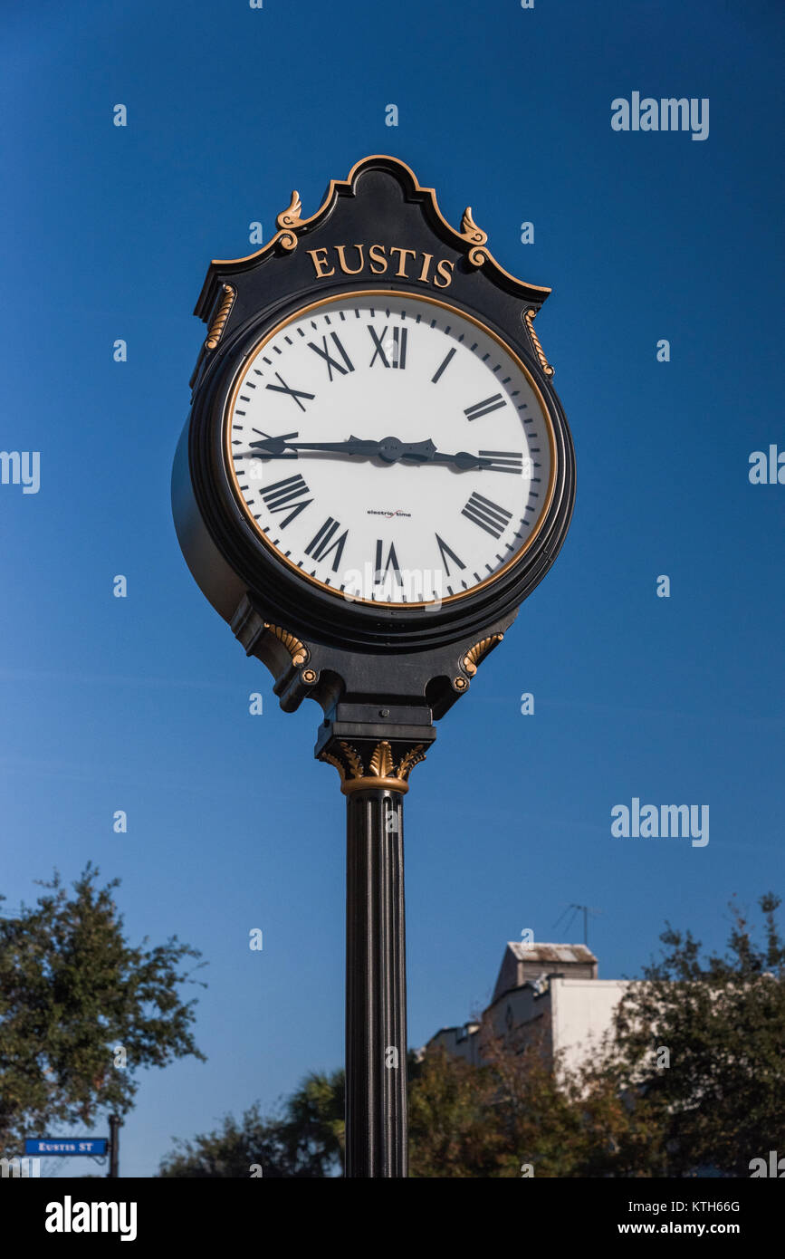 Outdoor Clock on the City Streets of Eustis, Florida USA Stock Photo
