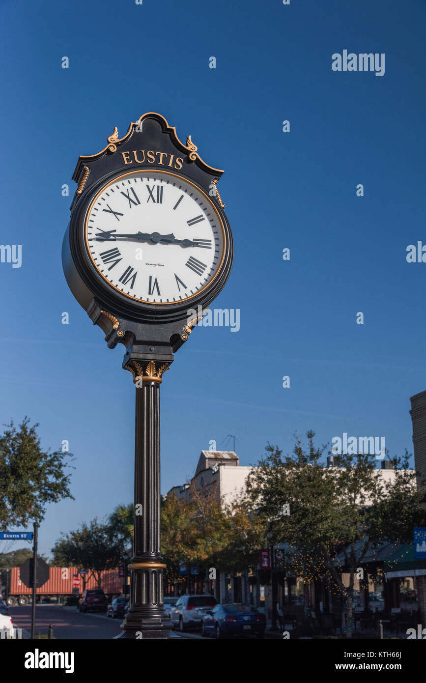 Outdoor Clock on the City Streets of Eustis, Florida USA Stock Photo