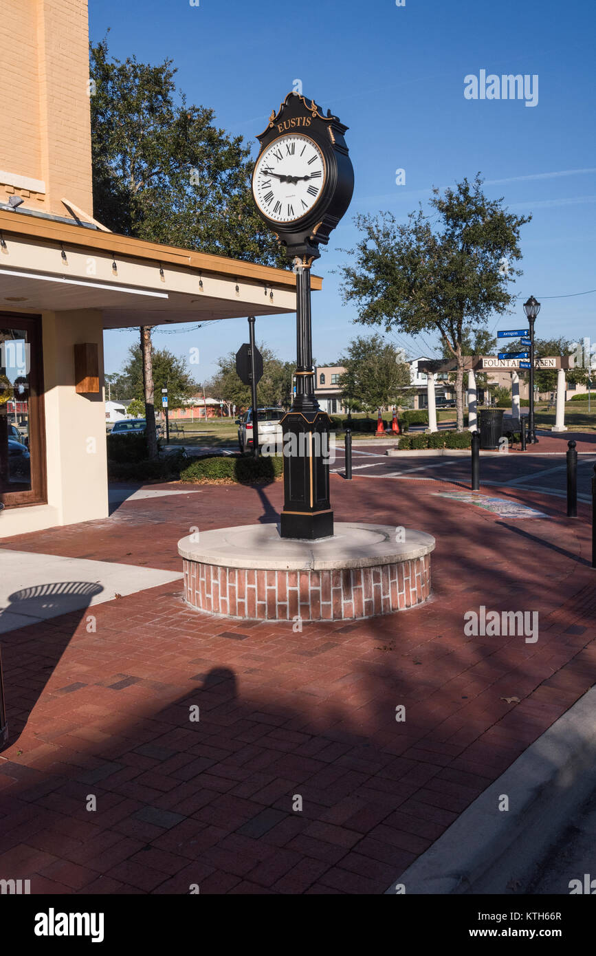 Outdoor Clock on the City Streets of Eustis, Florida USA Stock Photo