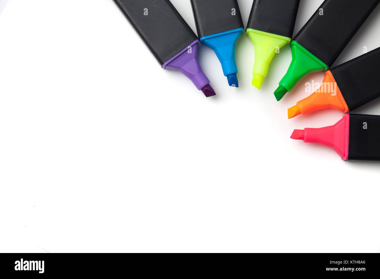 Set Of Highlighter Pens in a pattern on white background Stock Photo