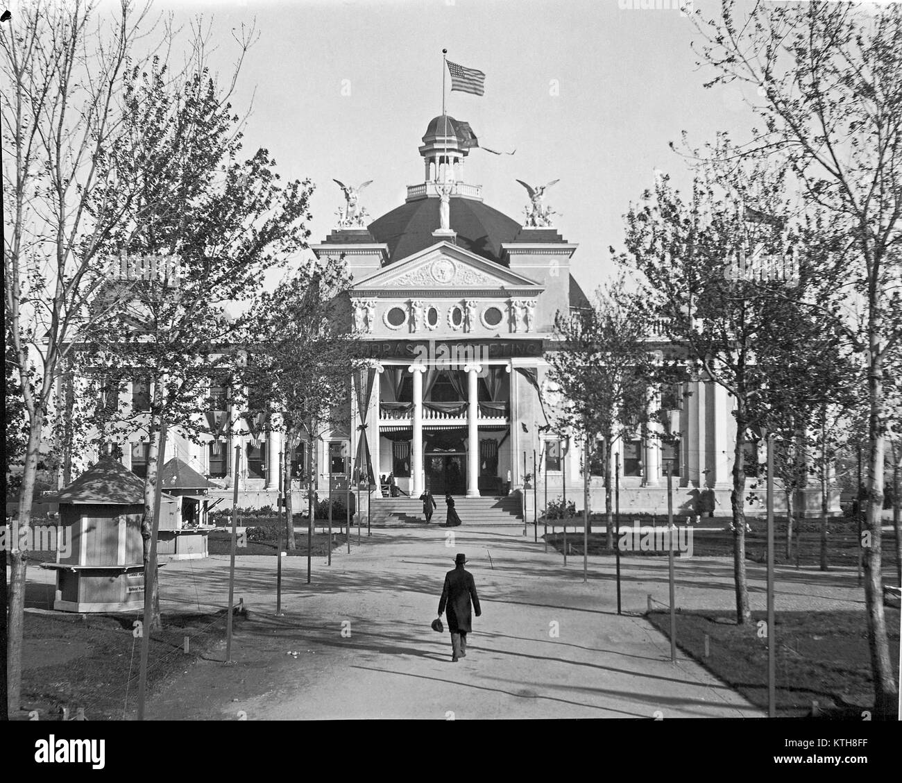 The Nebraska building at the Trans-Mississippi and International Exposition. This world's fair was held in Omaha, Nebraska from June 1 to November 1 of 1898. Image from original camera nitrate negative. Stock Photo