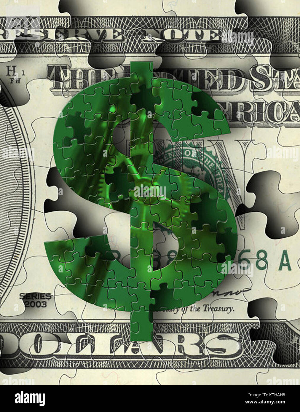 A dollar sign jigsaw puzzle with pieces to symbolize financial money