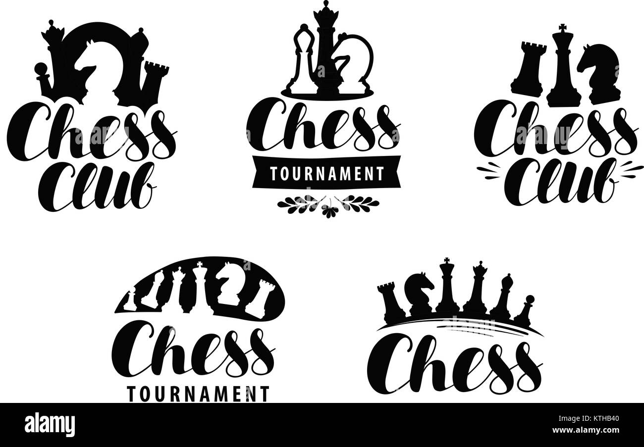 Chess club, logo or label. Game, tournament icon. Typographic design, lettering vector Stock Vector
