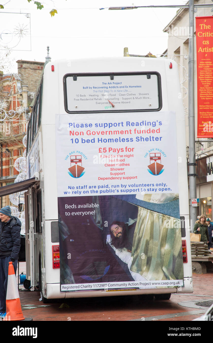 Homeless charity bus in Reading Stock Photo